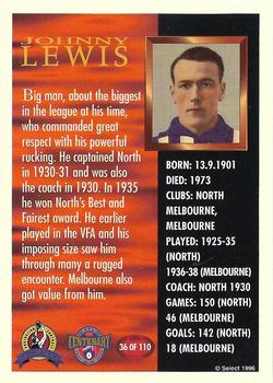 1996 Select AFL Hall of Fame #36 Johnny Lewis Back